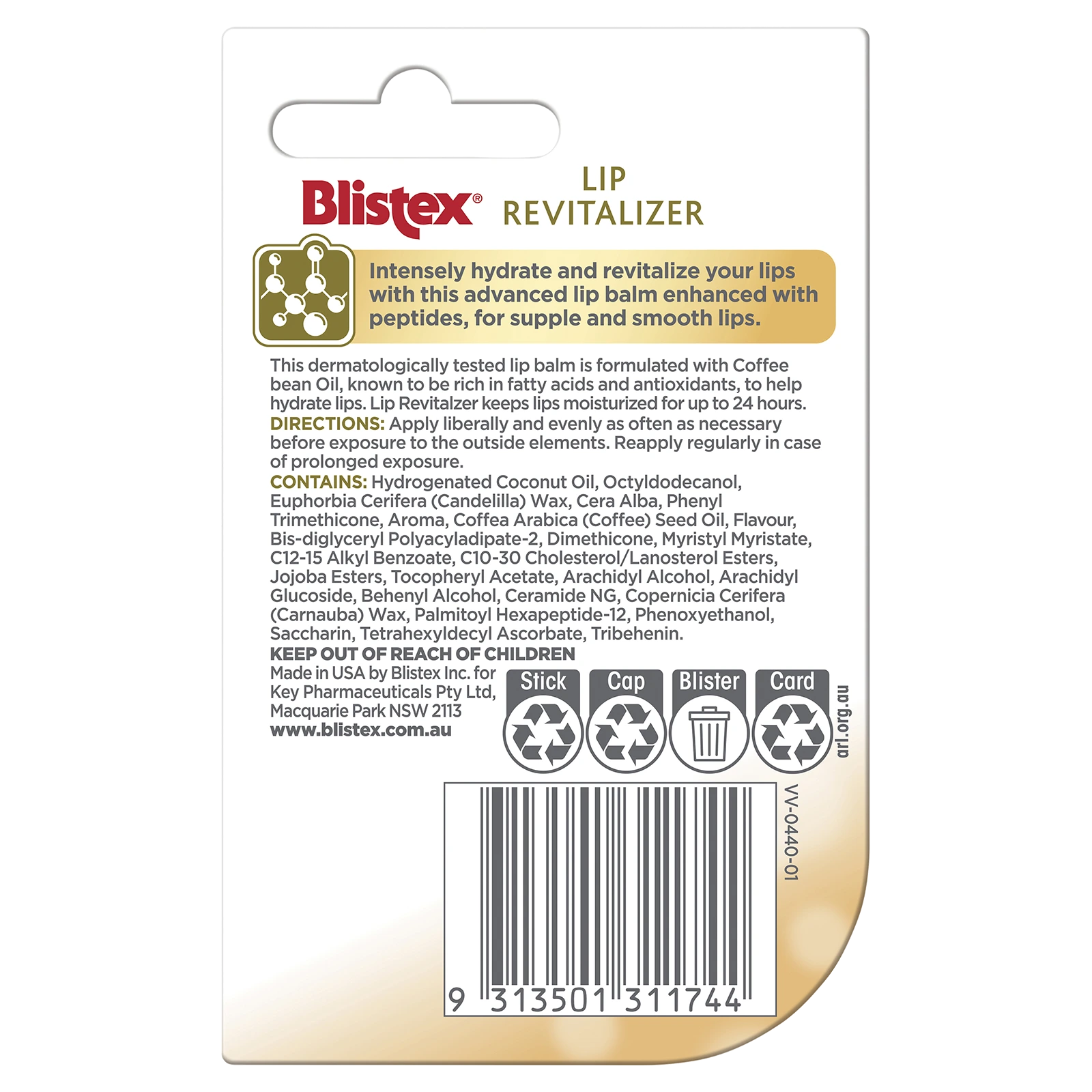 Blistex Lip Revitalizer 3.7g back packaging