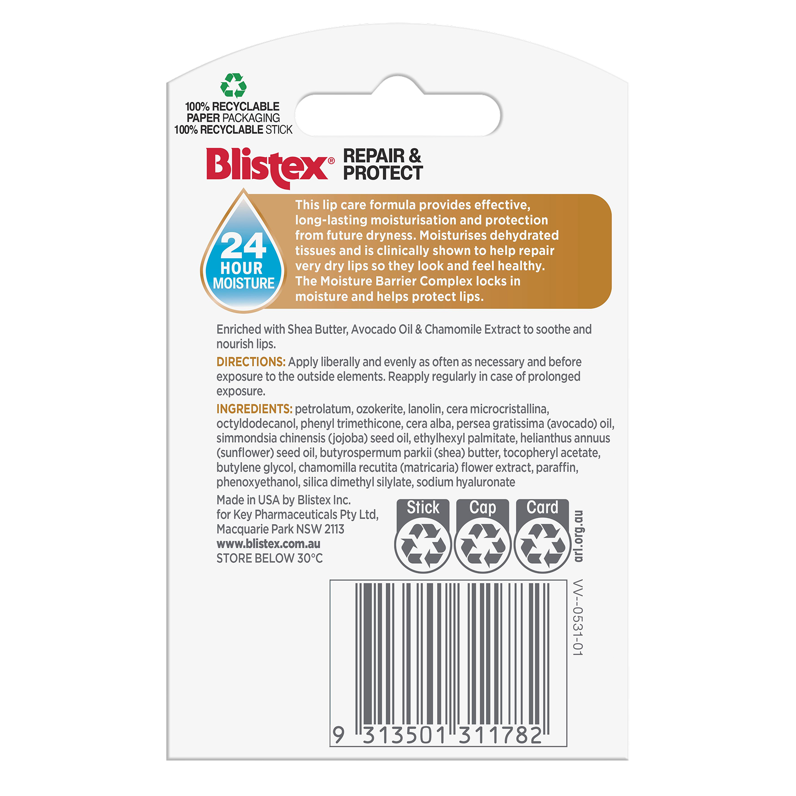 Blistex Repair & Protect 3.7g back packaging