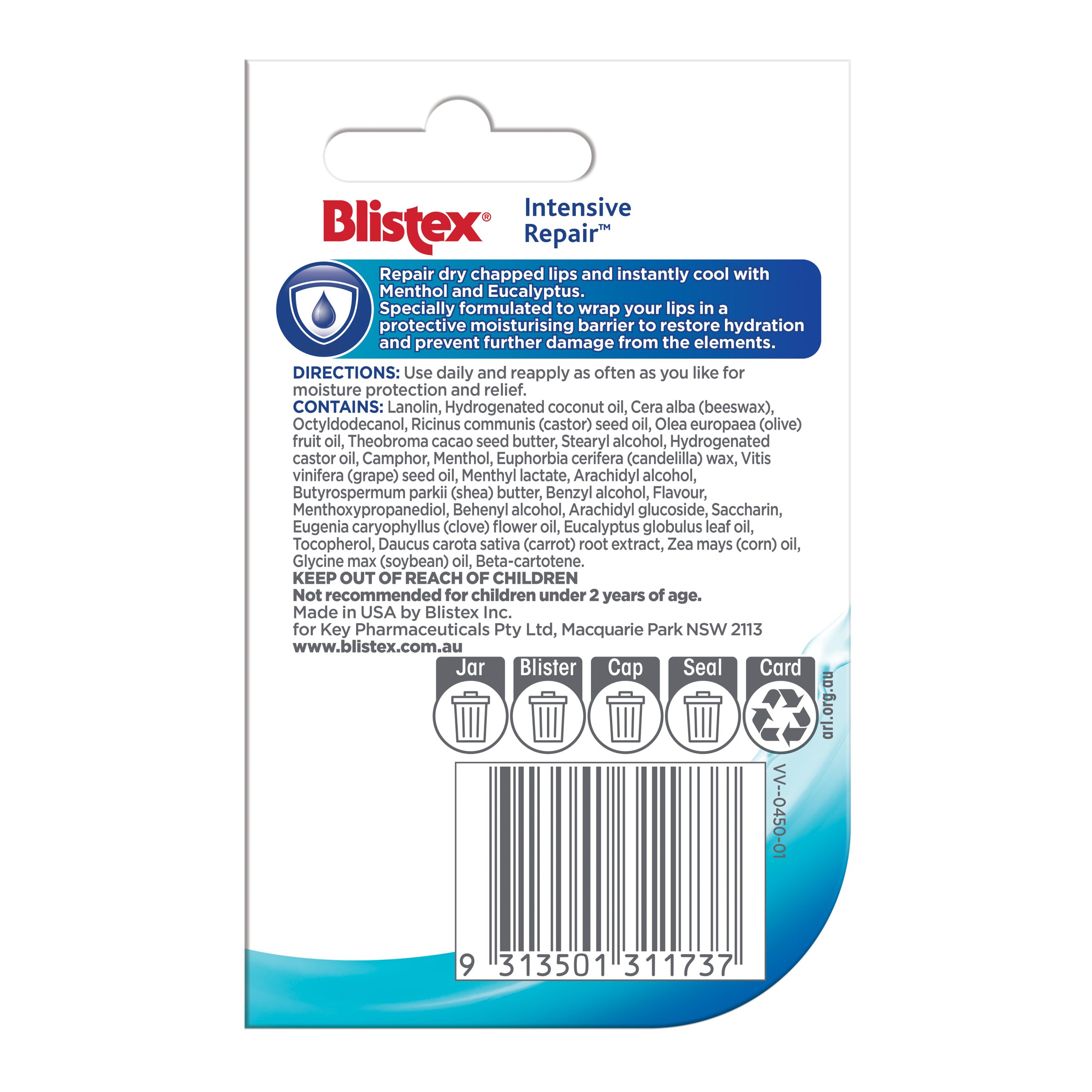 Blistex Intensive Repair back packaging